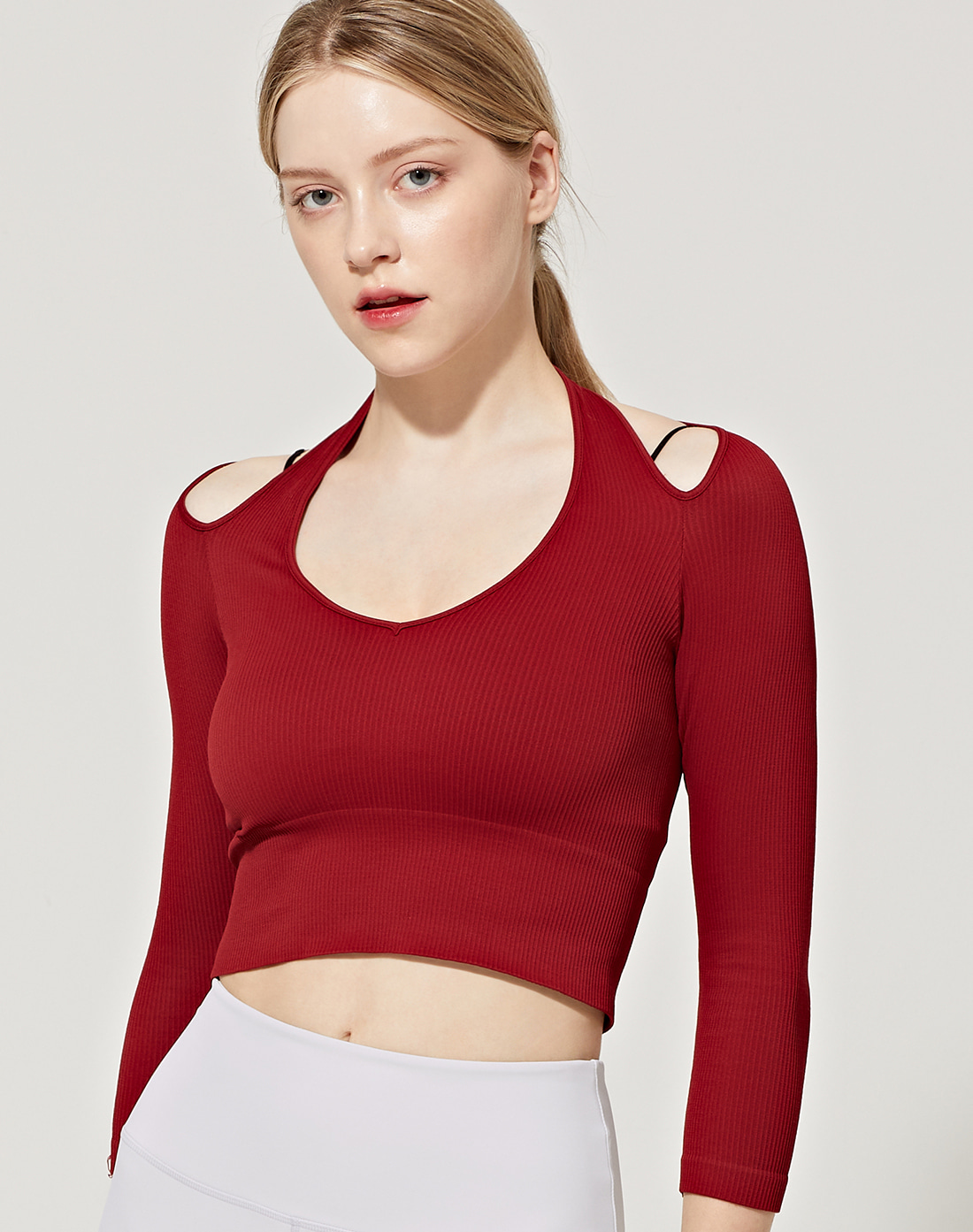 3/4 Sleeve Ribbed Halter Crop Top (VN2TS400ST)